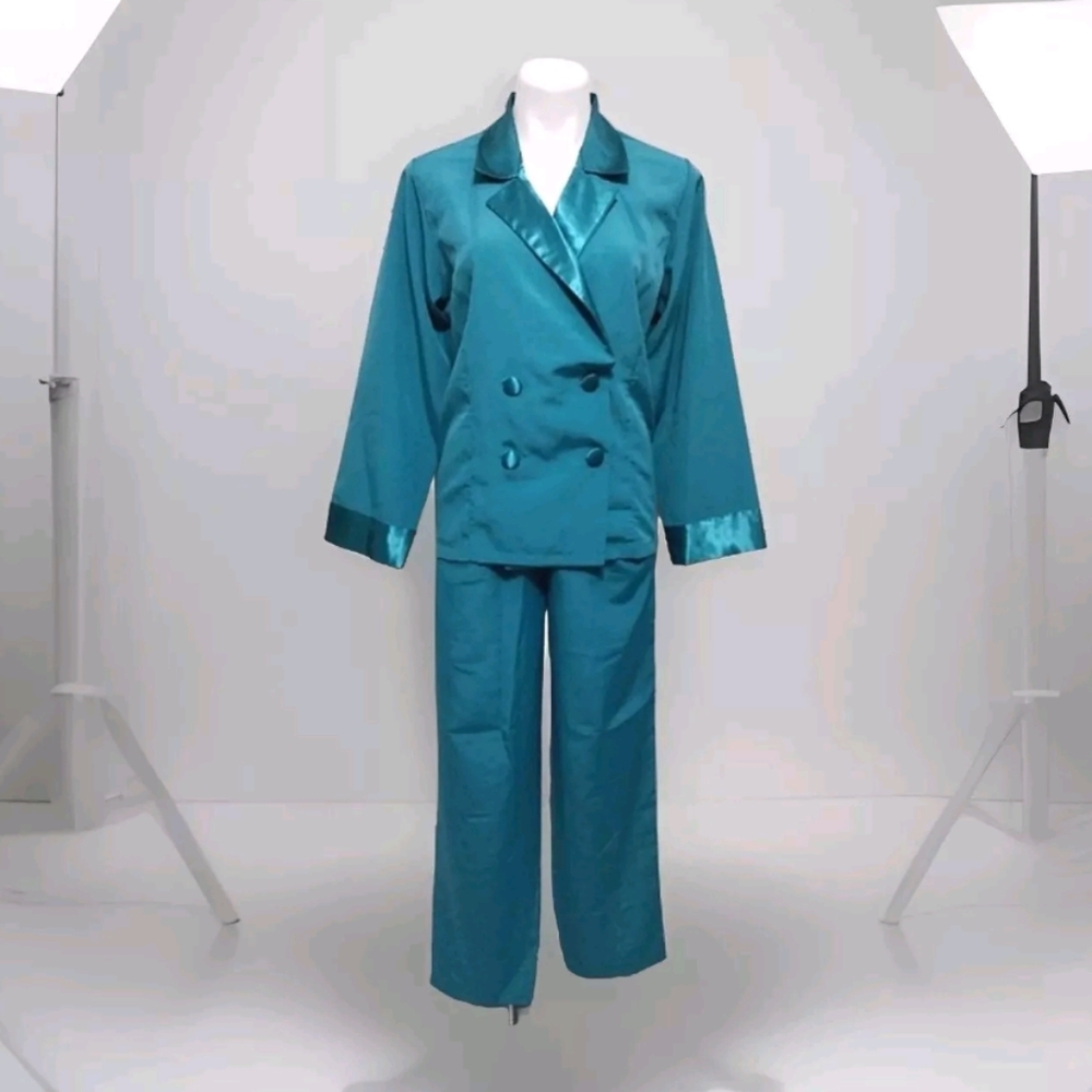 Victoria’s Secret Teal Blue Double Breasted Pajama Set Petite Gold Label